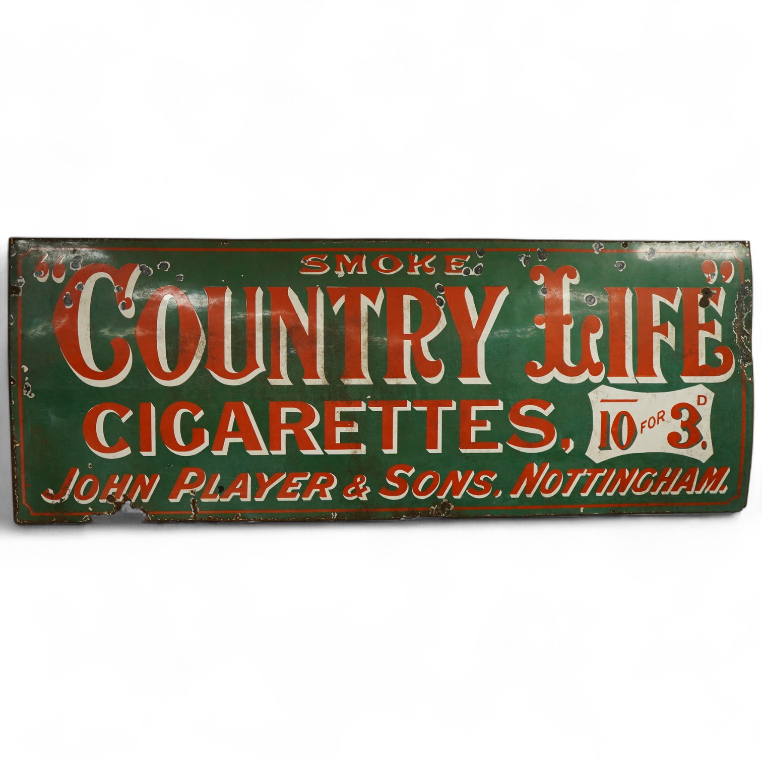 A vintage ‘John Player and Sons’ Country Life Cigarettes enamel advertising sign, 81 x 212cm